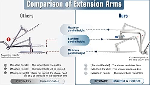 10" Rainfall Shower Head with Handheld Combo High Pressure, Upgrade 12" Extension Arm Height Adjustable, Powerful Stainless Steel Shower Head Brass Shower Holder Extra Long Shower Hose, Brushed Nickel 5