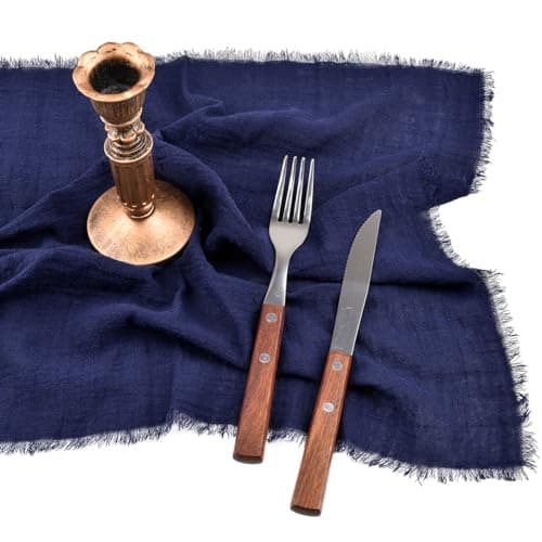 Dlpafzy Rustic Cloth Napkins 16.5x16.5 Inches Handmade Cotton Linen Napkins with Fringe Boho Washable Dinner Napkins in Bulk for Wedding Party Spring Table Decor Set of 4 Navy Blue, JMCN01 5