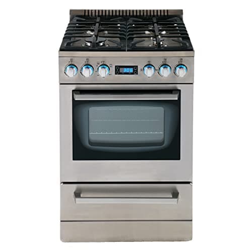 Avanti Gas Range Oven ELITE Series, Compact Freestanding Design, 2.6-Cu.Ft. Capacity 4 Sealed Burners with Electronic Ignition, Includes Broiler Storage Drawer and Accessories,24-Inch, Stainless Steel