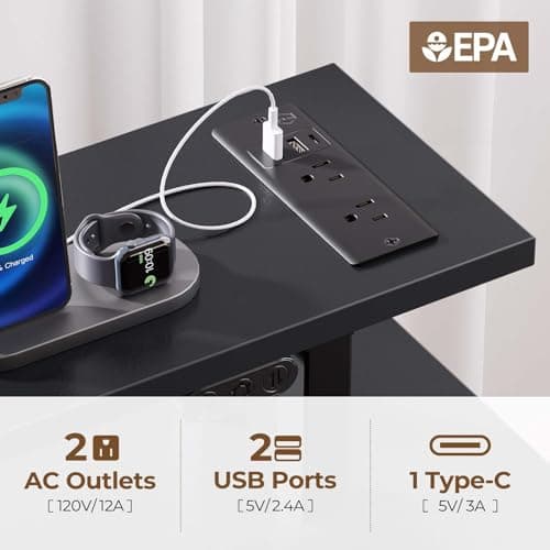 Seventable Computer Desk 47.2" with LED Lights & Power Outlets, Home Office Desk with 4 Drawers, Writing Desk with Keyboard Tray, Study Table with Monitor Stand, Work Desks for Home Office, Black 5