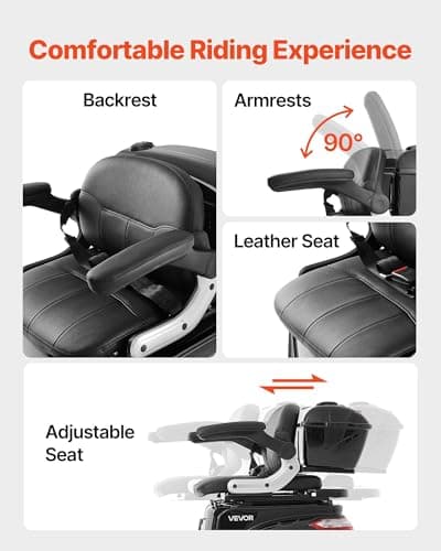 VEVOR Heavy Duty 3-Wheel Mobility Scooters for Seniors & Adults, 500lbs Capacity, 21.5 Miles 3-Speed Long Range, 1000W All Terrain Electric Recreational Scooter Wheelchair, 20° Max Climbing Capacity 5