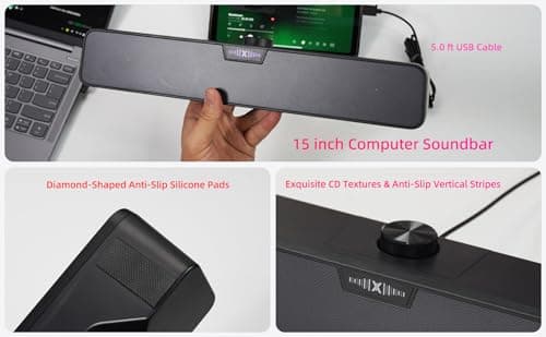 Computer Speakers Soundbar for Desktop PC Mac, USB Plug-in, Wired, External Speakers for Laptop Desk Monitor, RGB Gaming Sound bar with HD Stereo Loud Sound, Punchy Bass, Volume Knob, USB C Adapter 8