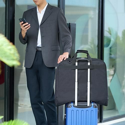 Amazon Basics 43" Travel Garment Bag Travel, Spacious Suit Bag with Detachable Shoulder Strap, Exterior/Interior Pockets, Leather-reinforced Corners, Trifold, Black 7