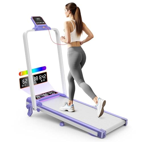 Folding Walking Pad with 15% Incline/RGB Light/Dual Screen Display, 3.5HP Treadmills for Home, Portable Walking Pad Treadmill with Handle Bar and 4 Adjustable Incline, 350lbs Capacity, Smart App