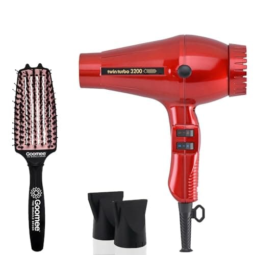 Turbo Power Twin Turbo 3200 Red Hair Dryer and Miracle Medium Detangling Brush Blush Pink