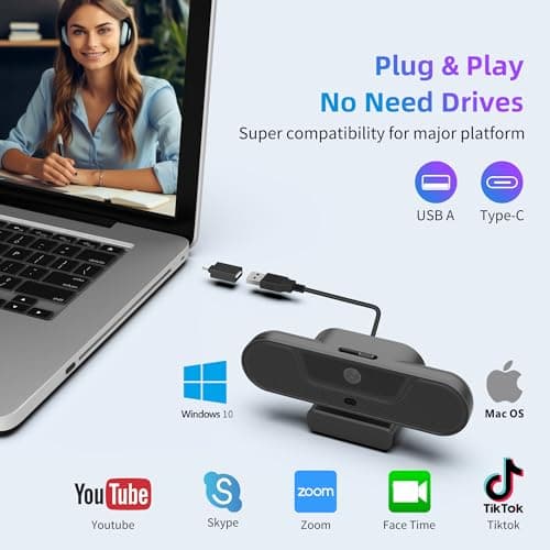 VIZOLINK 4K Webcam, UHD PTZ PC Camera with Speaker and 4 Microphones, Supporting Remote Control, Digital Zoom, Autofocus, Privacy Cover and Tripod, for Video Calls and Conferences and Live Streaming 9
