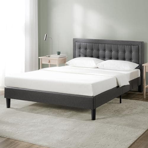 ZINUS Dachelle Upholstered Platform Bed Frame, Mattress Foundation, Wood Slat Support, No Box Spring Needed, Eco Friendly WonderBox (TM) Packaging, Easy Assembly, Dark Grey, King 9