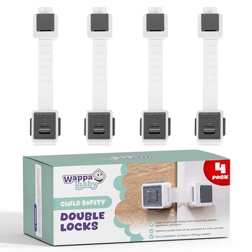 Child Safety Locks (4-Pack) - Baby Proof Cabinets, Drawers, Toilets & Appliances- Adjustable Strap Length, Double Lock Option - Easy Latch for Adults to Open 9