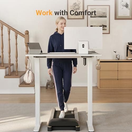YDN Electric Standing Desk Adjustable Height, 40 x 24 Inches Stand up Desk with Cable Management, Home Office Desks with Splice Board & White Frame, White Top 8