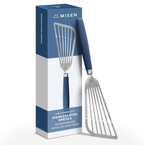 Misen Fish Stainless Steel Spatula - Slotted Turner for Cooking - Perfect for Frying - Heat Resistant - Dishwasher Safe -1mm Thick Flexible Flipper - Soft Silicone Grip Handle for Easy Use