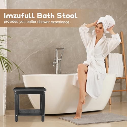Imzufull HDPE Shower Bench Stool, Waterproof Shower Bench with Storage Shelf, Adjustable Non-Slip, Indoor or Outdoor Use, Black 6