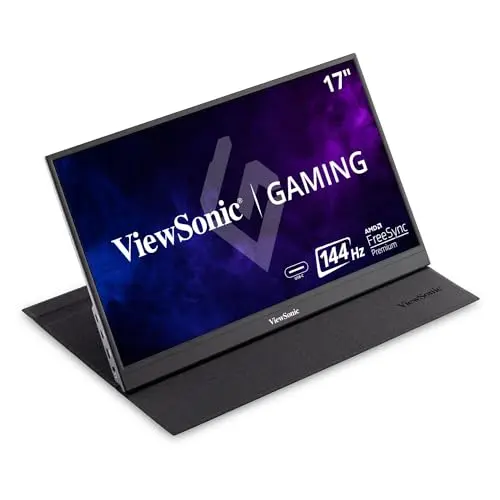 ViewSonic VX1755 17 Inch 1080p Portable IPS Gaming Monitor with 144Hz, AMD FreeSync Premium, 2 Way Powered 60W USB C, Mini HDMI, and Built-in Stand with Magnetic Cover