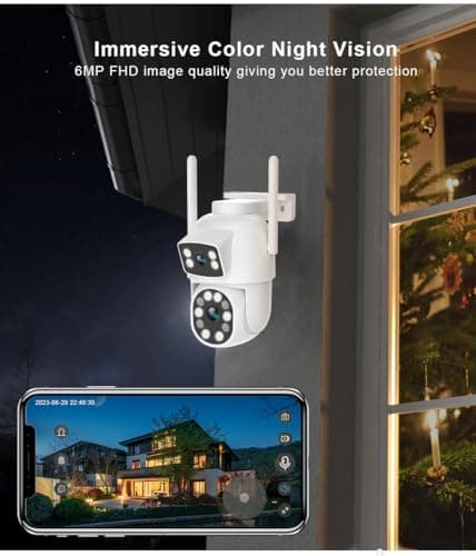 EVERSECU Dual Lens Linkage 6MP WiFi PTZ Security Camera Outdoor, 360° View, Auto Tracking, Motion Detection, Color Night Vision, 2-Way Audio, Compatible with Alexa(4pack) 8