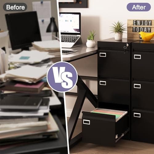 Vaernevy 3 Drawer Metal File Cabinet with Lock, Small Locking Filing Cabinets, Vertical File Cabinet with Key, Black Under Desk Filing Cabinets for Home Office 7