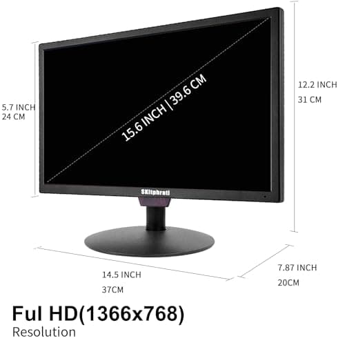 SKitphrati 15.6 Inch Small Computer PC Monitor, 1366x768 Video Screen With HDMI VGA BNC Ports, VESA Mounting, NVR/DVR for Home Office, Built-in Speakers 7