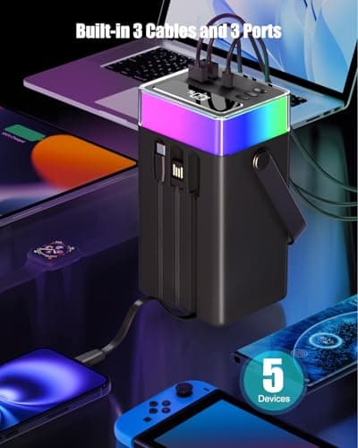 Feidyns 90000mAh Portable Charger Power Bank with 35W PD Fast Charging, 6 Ports & Built-in Cables, RGB Mood Light(12 Modes) &LED Camping Flashlight for Indoor/Outdoor Camping Home Travel Emergency 6