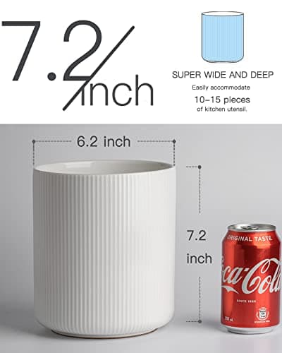 getstar Large Utensil Holder for Kitchen Counter,7.2" Vintage Ceramic Utensils Crocks Utensil Organizer for Spatula Farmhouse Kitchen Decor 5