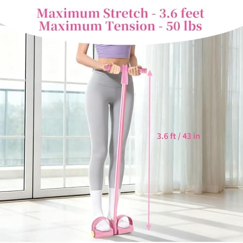 Pedal Resistance Bands with Handles, Upgrade 6-Tubes Manual Tension Training Pedal, Natural Rubber Foot Pedal Resistance Bands, Multifunction Fitness Bands for Abdomen, Waist, Arm, Leg (Pink) 7
