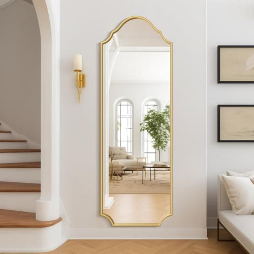 WallBeyond Arched Full Length Mirror Wall Mounted, 65"x22" Gold Metal Frame Full Body Mirror for Bedroom, Living Room, Hanging or Leaning Against Wall Full Size