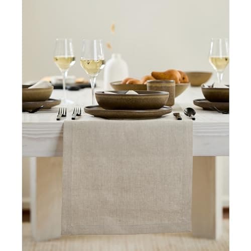 Solino Home Linen Natural Table Runner 36 Inches - 100% Pure Linen Small Table Runner 14 x 36 Inch Ideal for Dresser and Coffee Tables - Spring, Easter, Mothers Day - Fete