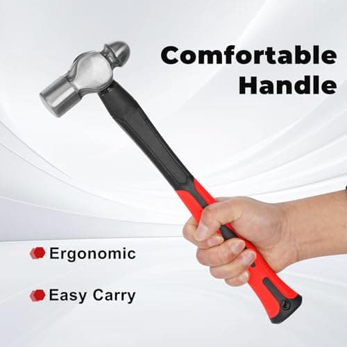 Ball Peen Hammer 16 oz, Drop Forged Ball Pein Hammer, Metal working Tool with Forged Steel Construction & Shock Absorbing Grip 5
