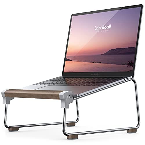 Lamicall Laptop Stand for Desk - Aluminum and Walnut Desktop Notebook Stand Holder, Ergonomic Laptops Holder for MacBook Air/Pro, Dell, Hp, Msi, Asus, Acer, Chromebook, Surface Pro and 10-16'' Laptop