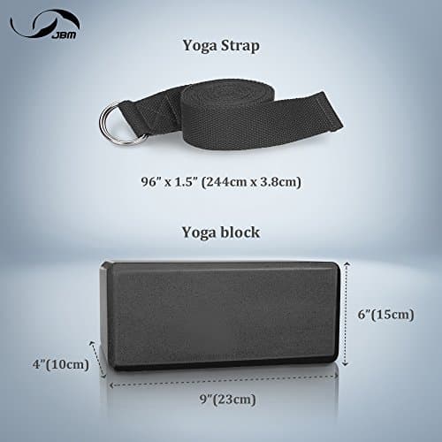 JBM Yoga Blocks 2 Pack with Strap, Cork Block 2 Pack EVA Foam Yoga Bricks Set,Stretch Blocks(Black) 5
