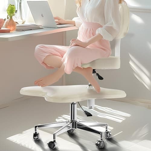 PYY Cross Legged Office Chair - ADHD Chairs for Adults Meditation with Wheels, Kneeling Chair Adjustable Height Ergonomic Fidget Squatting for Home and Office White