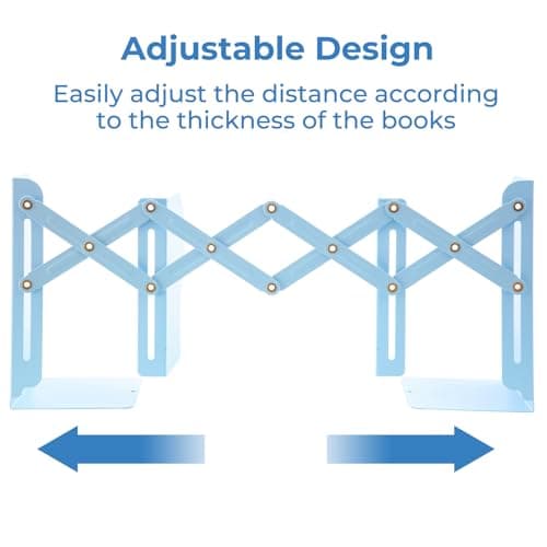 M&G Adjustable Bookends Book Ends for Shelves, Metal Bookend for Heavy Books, Desk Magazine File Organizer Holder Extends up to 20in, Book Stopper for Home, Office, Classroom (Blue) 7