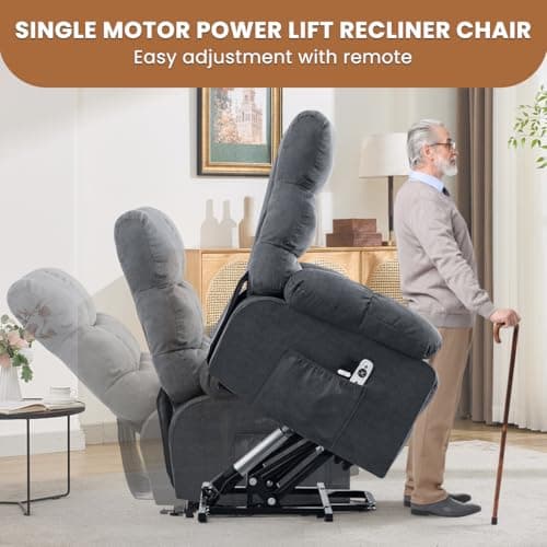 KWKSV Power Lift Recliner Chair for Elderly with Heat and Massage, Electric Recliners Single Sofa with Side Pocket and USB Charge Port for Living Room and Bedroom Comfort 5