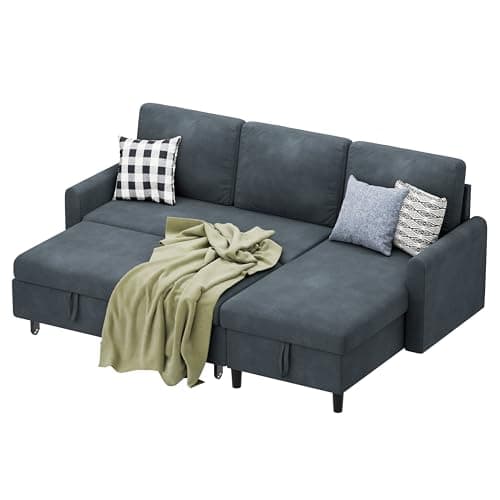 Sofa Couch, Sofa Bed- 2 in 1 Pull Out Couch Bed with Storage Chaise for Living Room, Sectional Sofa Couch ，Grey 6
