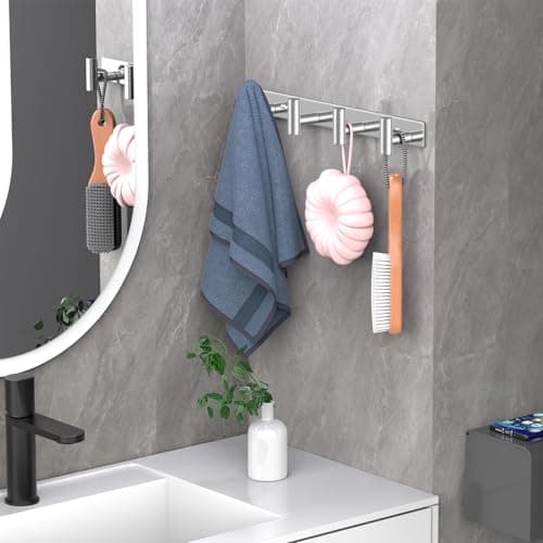 VINHOLD Wall Mounted Coat Rack-4 Hooks, Heavy Duty Stainless Steel Wall Hooks for Towel Coat Bag, Hat Rack Coat Hanger Coat Hooks Towel Racks for Bathroom Entryway Kitchen Hotel (Silvery, 1 Pack) 5
