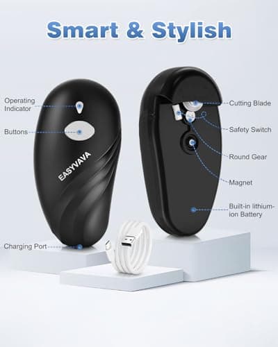 EASYVAVA Electric Can Opener - Rechargeable Can Openers Smooth Edge (Black) 8