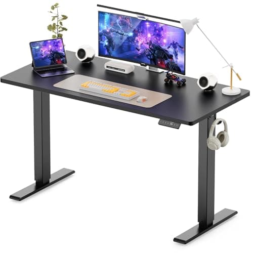 WALKINGDESK 48x24 Inches Height Adjustable Electric Standing Desk with 2 Hooks for Home Office, Ergonomic Sit Stand up Desk with Splice Board, Black