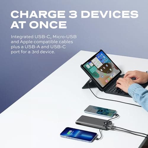 Statik GoHub Slim Portable Charger with Wall Plug, Portable Charger Built in Cables, Universal Charging Station Multiple Devices, 10000mAh Power Bank USB C Portable Phone Charger Battery Pack 1 Pack 3