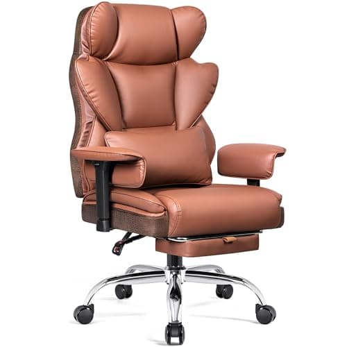 BESTFAIR Big and Tall Office Chair - 400 LBS Capacity Executive Chair with High Back & Footrest, Ergonomic Office Chair for Heavy People, Wide Padded Seat Computer Gaming Chair, Brown