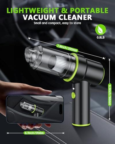 CODN Handheld Car Vacuum Portable Cordless 12000PA, 2 in 1 Handheld Vacuum Cleaner and Air Duster with Multi-Nozzles and LED Light, Mini Hand Held Vacuum Rechargeable for Home, Car, Office, Pet Hair 7