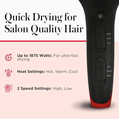 REVLON SmoothStay Coconut Oil Infused Hair Dryer with Diffuser & Concentrator - Ionic Ceramic Blow Dryer for Frizz Control, Shine, Smoothness & Volume, 1875W Lightweight Salon-Quality 5