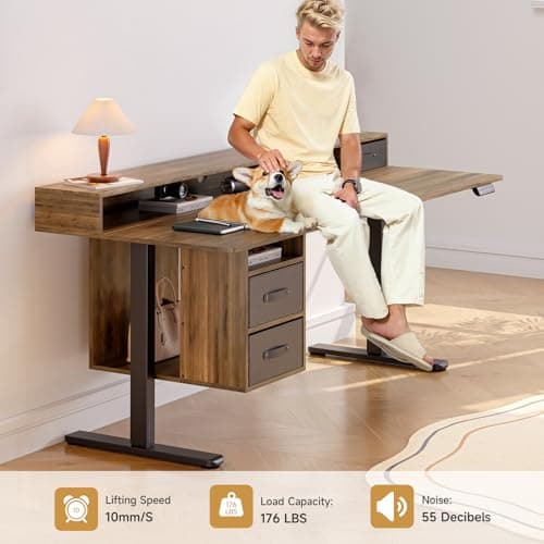 ONBRILL Standing Desk with Drawers, 63x24 Inch Electric Stand Up Desk with 3 Drawers and Open Storage Shelf, Adjustable Height 28-46 Inches for Home and Computer Workstation, Walnut 9