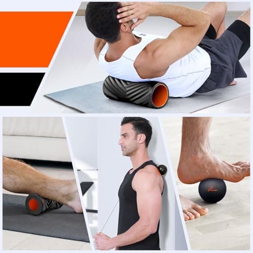 Sportneer 4 in 1 Foam Roller Set: Dual Textures Muscle Roller, Foot Roller, Stringed Lacrosse Ball, Foam Muscle Roller for Whole Body Release, Black 6