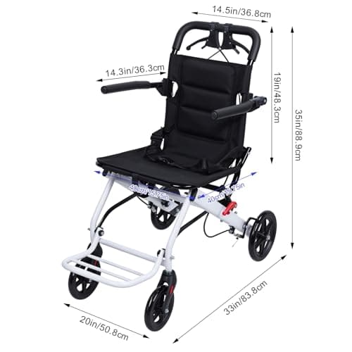 Lightweight Transport Wheelchair for Adults Foldable Transit Travel Chair for Adults Ergonomic Design Small Wheelchair with Adjustable Safety Strap Carbon Steel Frame PU Wheels for Smooth Rid A 2