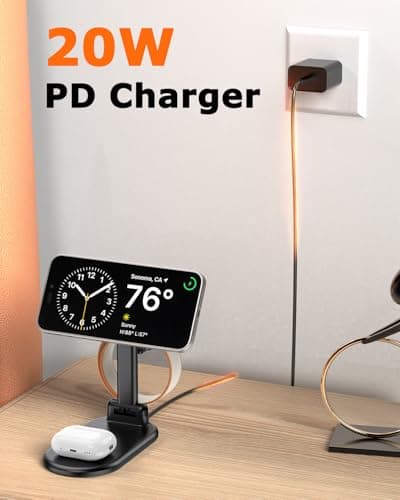Magnetic Wireless Charger Mag-Safe 3 in 1 Charging Station,15W Max Foldable Wireless Charging Stand for iPhone 17/16/15/14/13/12, Fast Travel Charger for Multiple Devices iWatch Airpods (Black) 7
