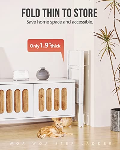 WOA WOA 3 Step Ladder, Foldable Step Stool, Lightweight Ladder for Home Kitchen Closet, Anti-Slip Aluminum Pedals, Ease of Folding, Portable, 300lbs Capacity - White 6