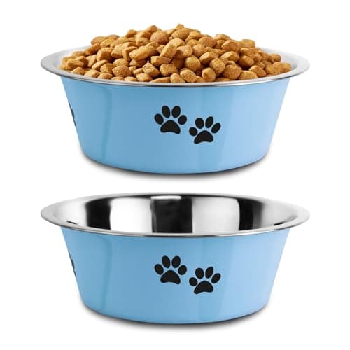 Stainless Steel Dog Bowls, Nonslip Rubber Bottom No Spill Proof Skid Metal Insulated Dog Bowls for Large Medium Small Breed Dogs (Blue, 3.6 Cups/29 OZ)