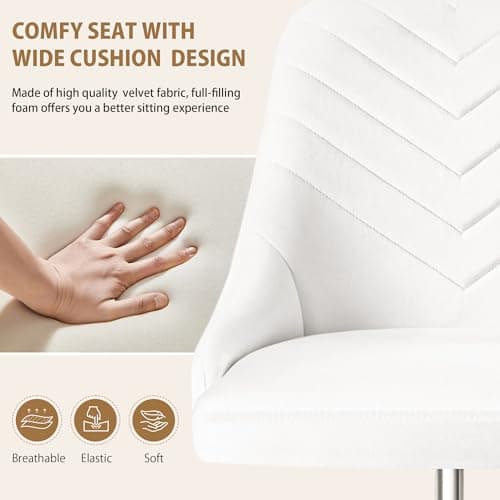 VECELO Velvet Vanity Desk Chair with Height-Adjustable for Office Living Room Bedroom Make Up Study, 360°Swivel, Wheeled Gold Base, White 5