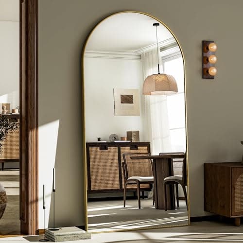 GLSLAND-30x71 inch Wall Mount Arched Full Length Mirror-Aluminum Alloy Frame High Definition-Full Body Mirror for Bedroom or Living Room,Gold 7