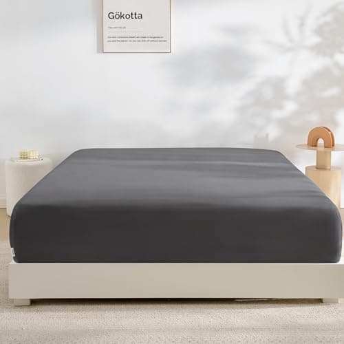 GOKOTTA Fitted Sheet Only - 15 Inch Pocket Bamboo Rayon Fitted Sheet, Super Soft and Cooling Bottom Sheet with 4 Elastic Corner Straps(Dark Grey, Twin Size)