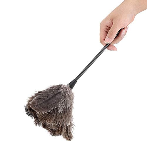 Ostrich Feather Duster, Mini Handmade Washable Reusable Ostrich Feather Duster Brush with Long Plastic Handle for Car Keyboard Office Home Furniture, 40cm/15.74inch Multicolor