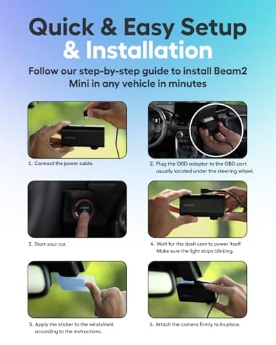 Nexar Beam2 Mini Dash Cam Car Camera 64GB Storage 24H Parking Mode Wide Angle FHD Lens Wireless Dash Camera for Cars Includes $25 OBD Hardwire Kit for Continuous Power 5