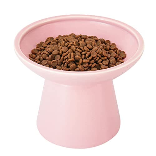 CEEFU Extra Wide Elevated Ceramic Cat Food Bowl - 6.2" Shallow Dish for Whisker Fatigue Relief, 5" Height for Easy Feeding, Lead & Cadmium Free, Durable Raised Cat Food Bowls, Pink